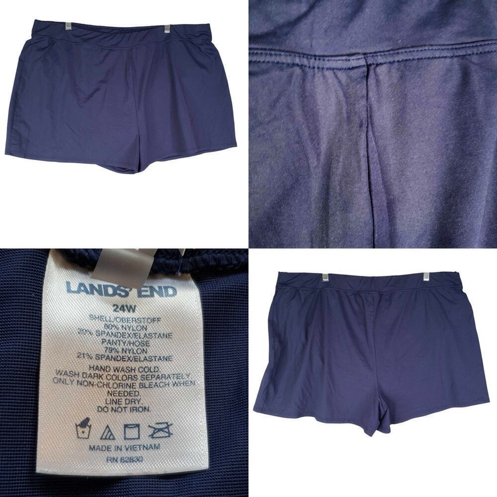 Lands End Swim Shorts Women's Plus Size 24 W Solid Navy Blue Lined Pull On